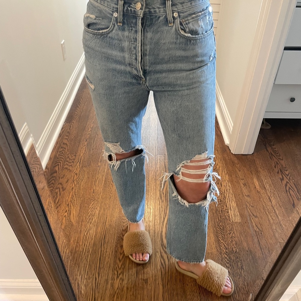 AGOLDE HIGH WAISTED DISTRESSED JEANS - SIZE 27